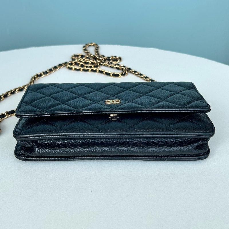 香奈兒/Chanel 黑金荔枝紋牛皮woc髮財包鏈條包-4