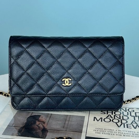 香奈兒/Chanel 黑金荔枝紋牛皮woc髮財包鏈條包-5