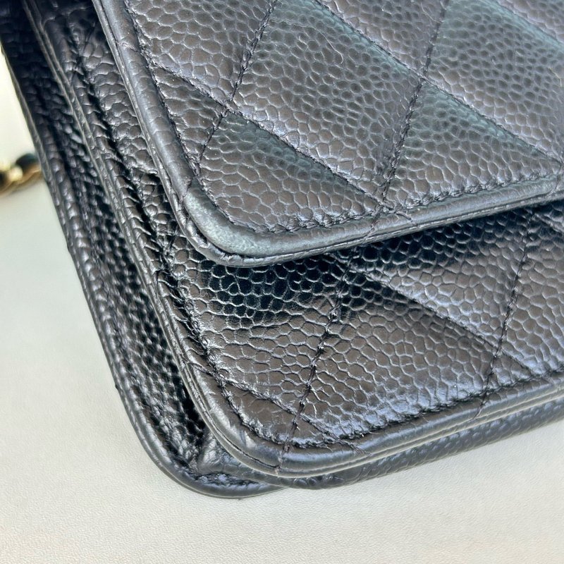 香奈兒/Chanel 黑金荔枝紋牛皮woc髮財包鏈條包-8