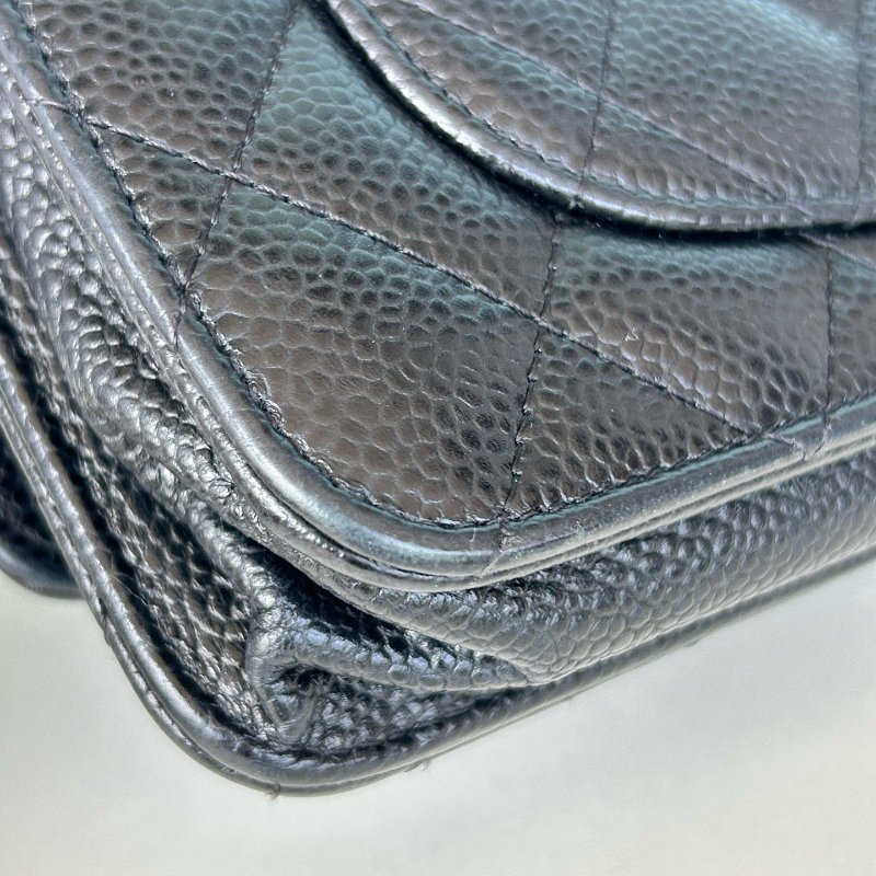 香奈兒/Chanel 黑金荔枝紋牛皮woc髮財包鏈條包-10