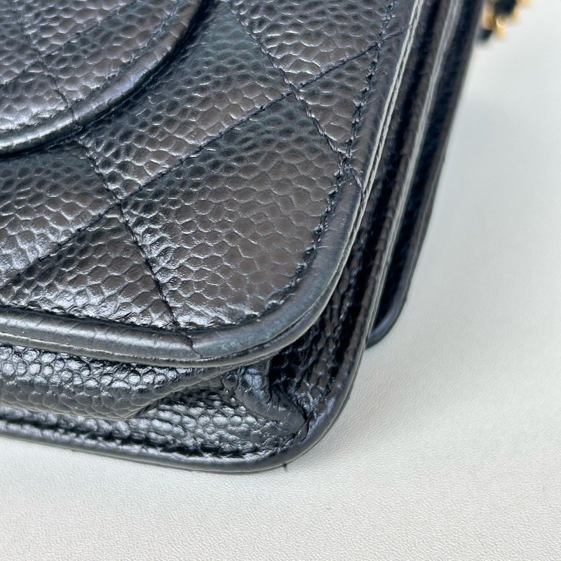 香奈兒/Chanel 黑金荔枝紋牛皮woc髮財包鏈條包-11