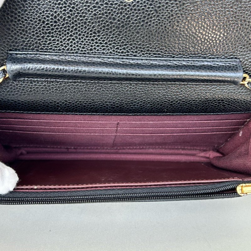 香奈兒/Chanel 黑金荔枝紋牛皮woc髮財包鏈條包-13