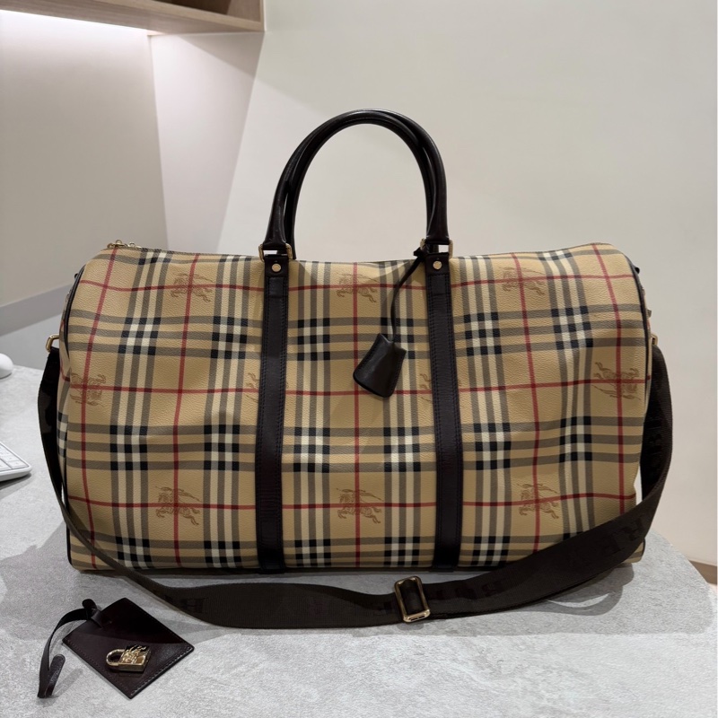 BURBERRY 經典格紋 登機袋 旅行袋 行李袋 斜背包 肩背包 側背包-0