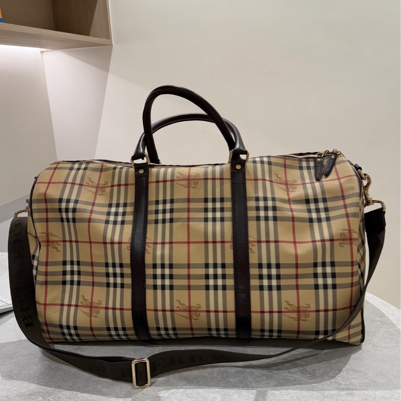 BURBERRY 經典格紋 登機袋 旅行袋 行李袋 斜背包 肩背包 側背包-1
