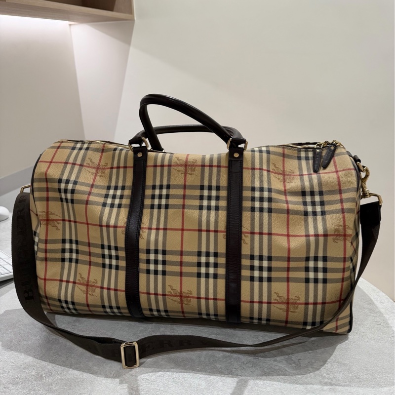 BURBERRY 經典格紋 登機袋 旅行袋 行李袋 斜背包 肩背包 側背包-3