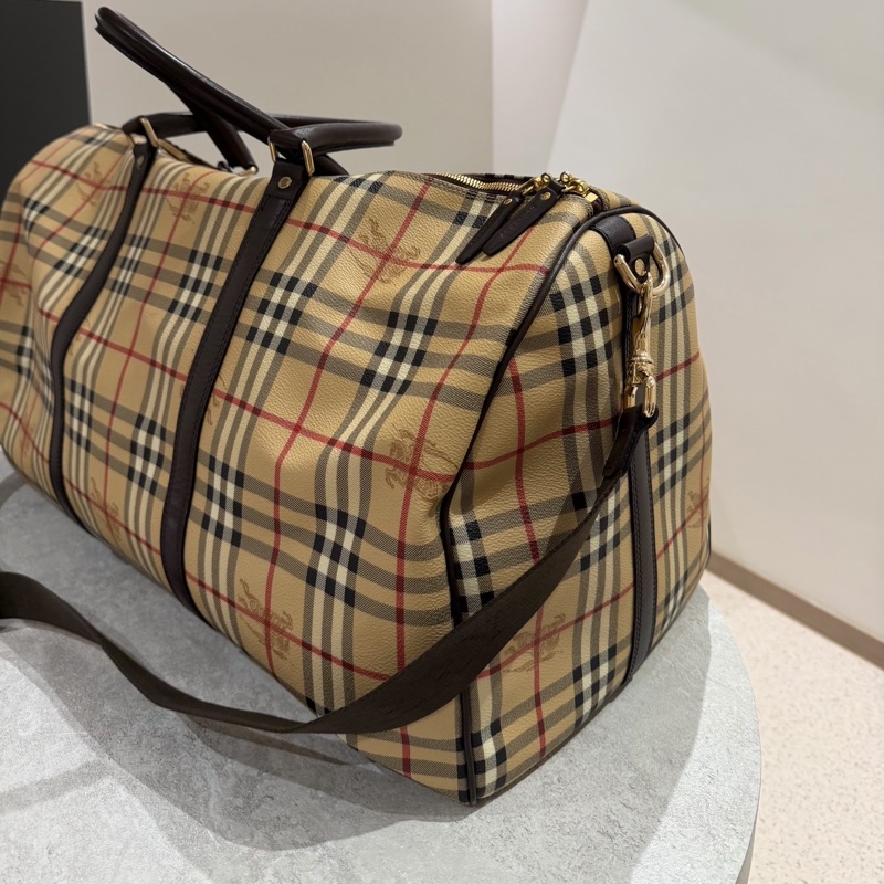 BURBERRY 經典格紋 登機袋 旅行袋 行李袋 斜背包 肩背包 側背包-7