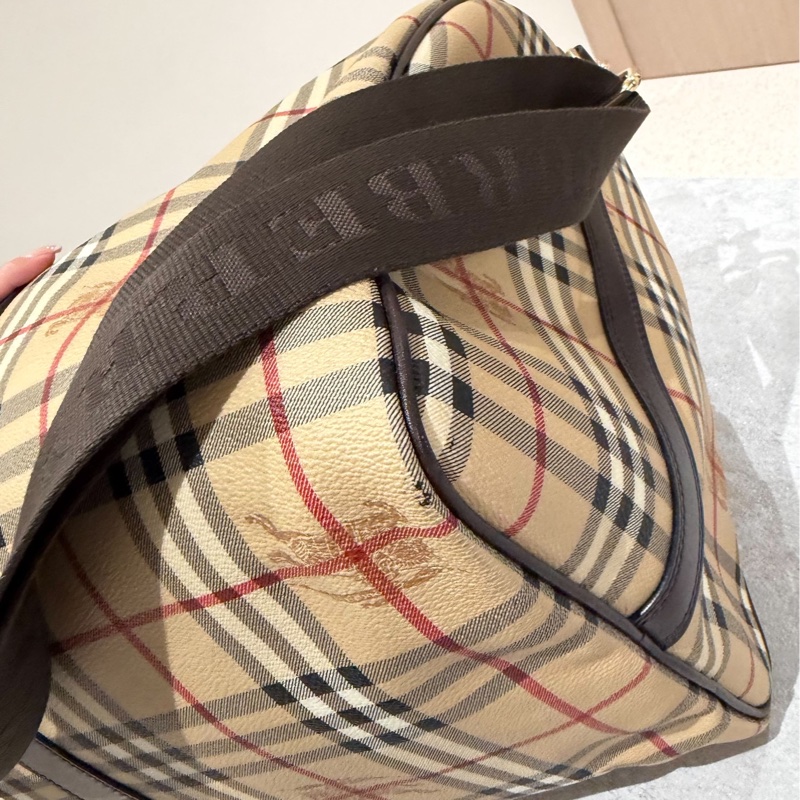 BURBERRY 經典格紋 登機袋 旅行袋 行李袋 斜背包 肩背包 側背包-15