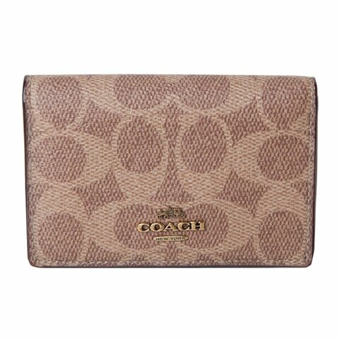 【COACH】按釦卡夾-卡其酒紅