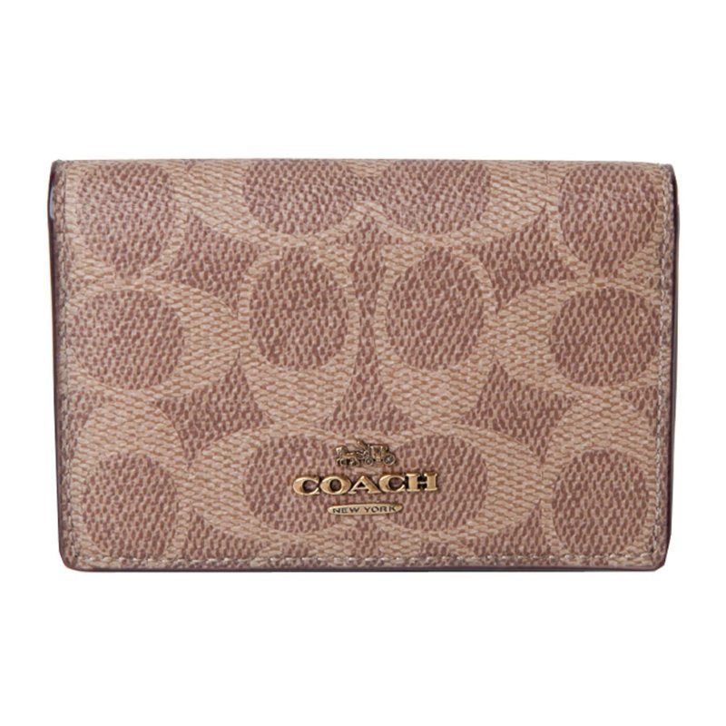 【COACH】按釦卡夾-卡其酒紅-0