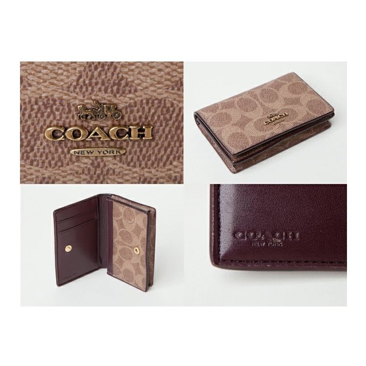 【COACH】按釦卡夾-卡其酒紅-2