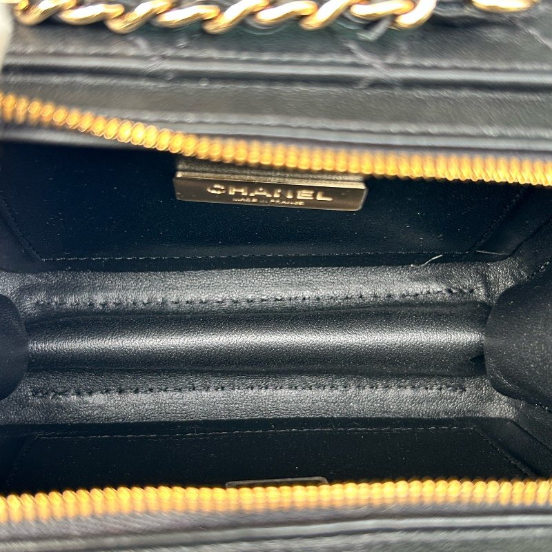 近新品 香奈兒/Chanel 黑金小號菱格紋鏈條相機包 手提斜背包 芯片款-13
