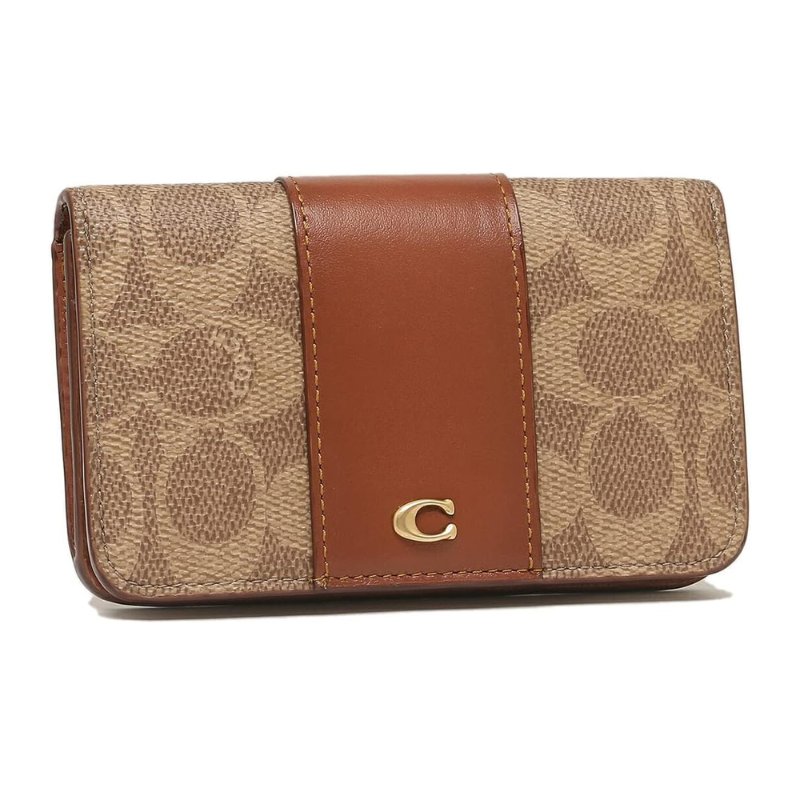 【COACH】金屬C LOGO按釦卡中夾-卡其駝-0