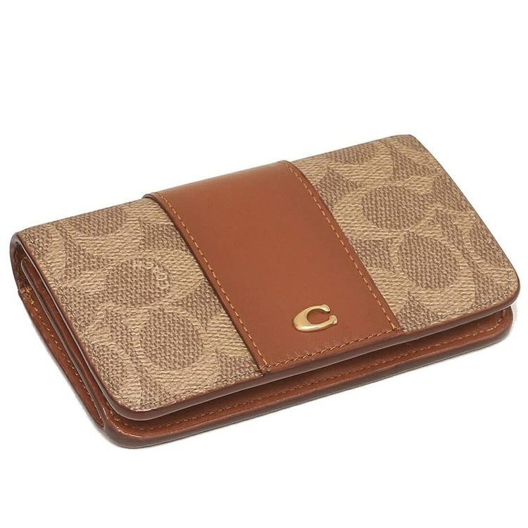 【COACH】金屬C LOGO按釦卡中夾-卡其駝-2