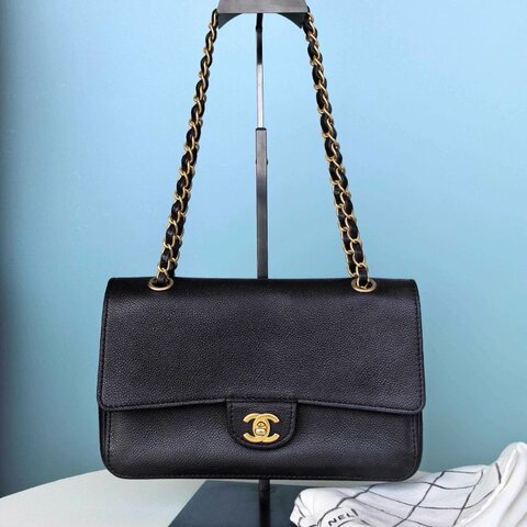 香奈兒/Chanel 黑金荔枝紋CF牛皮鏈條肩背包