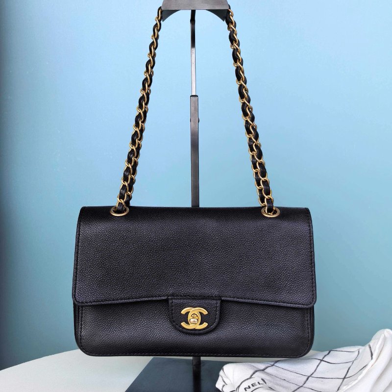 香奈兒/Chanel 黑金荔枝紋CF牛皮鏈條肩背包-5