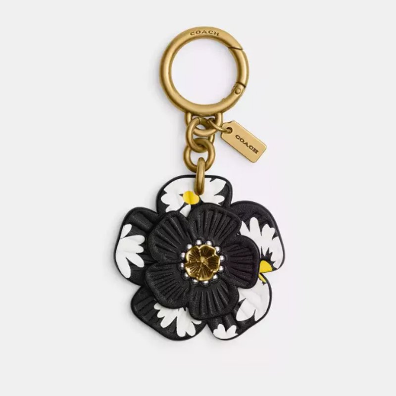 【COACH】黑白山茶花吊飾/鑰匙圈-黑白-0