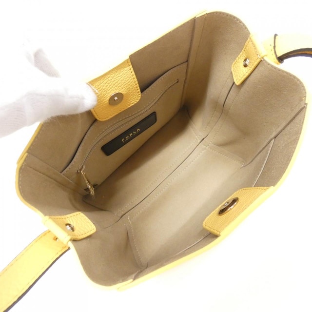 全新|FURLA NUVOLA 皮革單肩包 (奶油黃/金扣)(昇恆昌購入-3