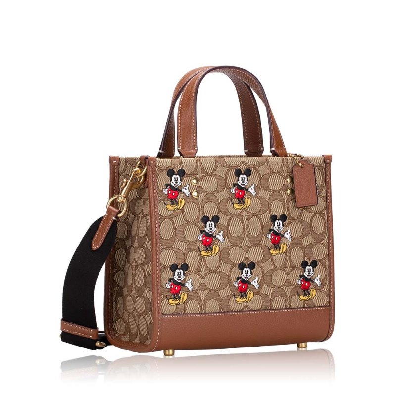 【COACH】x 迪士尼聯名款 經典LOGO織布米奇方包/兩用包-卡其駝-0