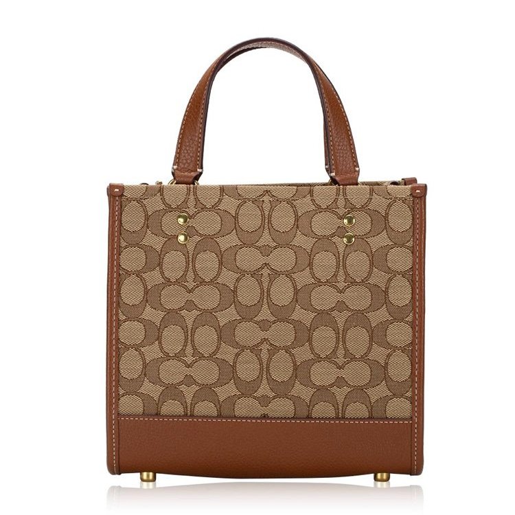 【COACH】x 迪士尼聯名款 經典LOGO織布米奇方包/兩用包-卡其駝-1