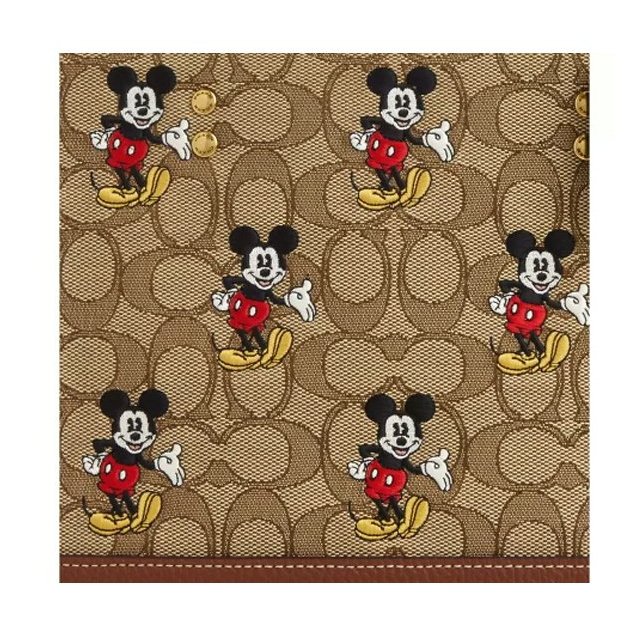 【COACH】x 迪士尼聯名款 經典LOGO織布米奇方包/兩用包-卡其駝-3