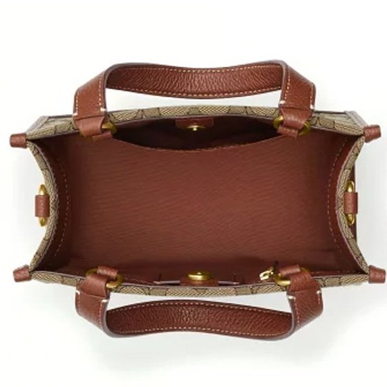 【COACH】x 迪士尼聯名款 經典LOGO織布米奇方包/兩用包-卡其駝-4