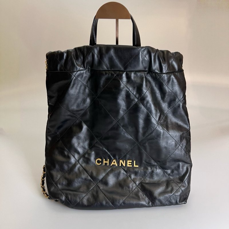 CHANEL 22包小號後背包 黑金 晶片款-0