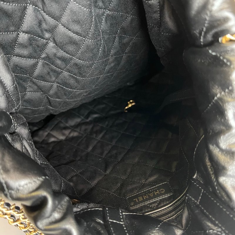 CHANEL 22包小號後背包 黑金 晶片款-7