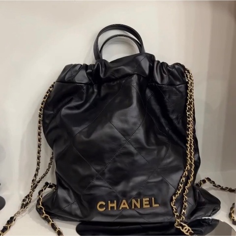 CHANEL 22包小號後背包 黑金 晶片款