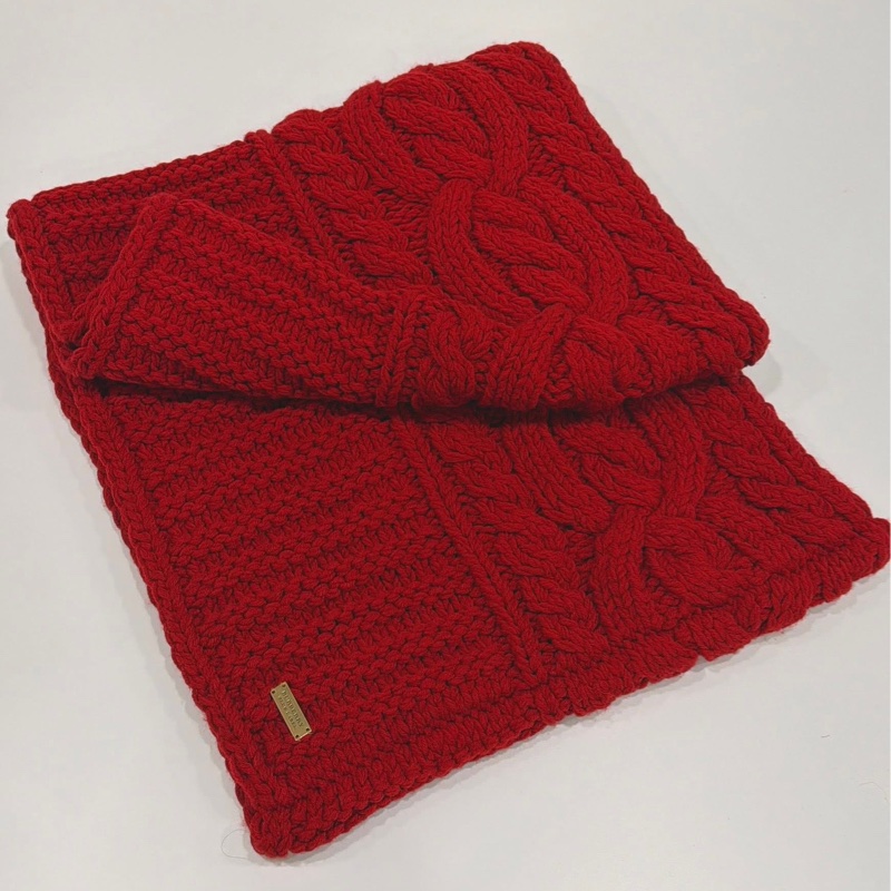 BURBERRY 藍標 編織毛料套脖圍巾 紅色-3