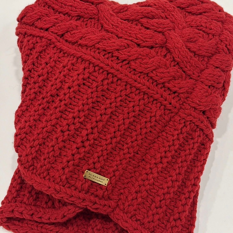 BURBERRY 藍標 編織毛料套脖圍巾 紅色-6