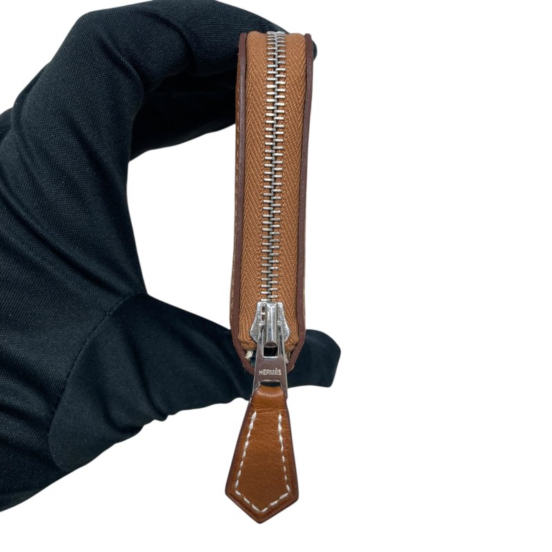 HERMES 愛馬仕 SILK IN 絲巾零錢包 EPSOM 普皮 棕色 銀釦-2