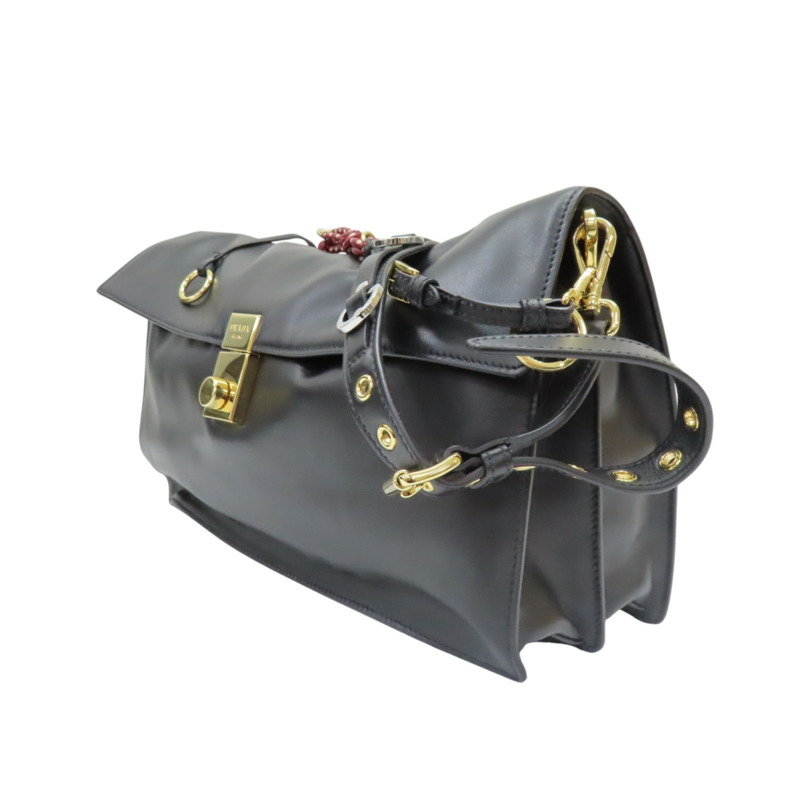 黑色 牛皮 Soft Sound 大號 肩背包【PRADA 普拉達】 1BD378-2