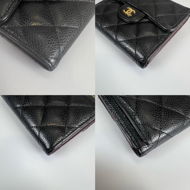 CHANEL CF三折短夾 荔枝黑金 晶片款-9