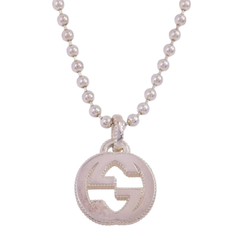 GUCCI 925純銀Interlocking G Necklace銀扣項鏈-0