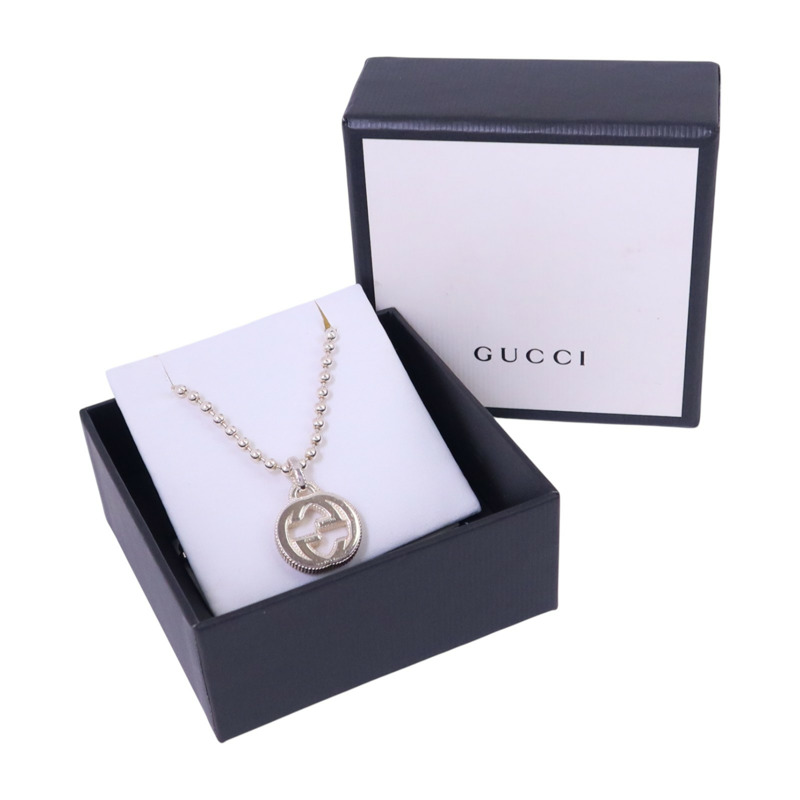 GUCCI 925純銀Interlocking G Necklace銀扣項鏈-7