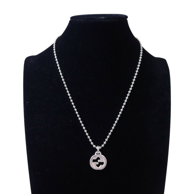 GUCCI 925純銀Interlocking G Necklace銀扣項鏈-8