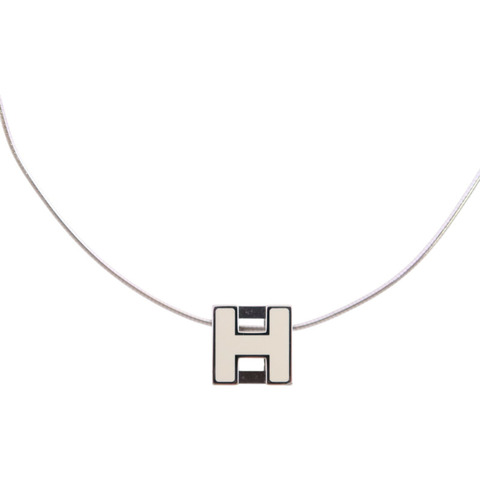 HERMES 金屬/琺瑯Cube d'H (H Cube) Necklace銀扣項鏈