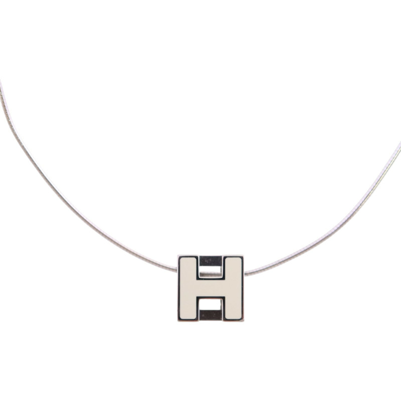 HERMES 金屬/琺瑯Cube d'H (H Cube) Necklace銀扣項鏈-0