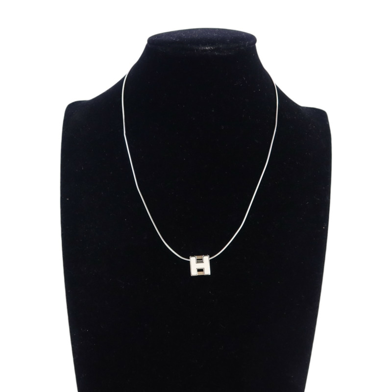 HERMES 金屬/琺瑯Cube d'H (H Cube) Necklace銀扣項鏈-7