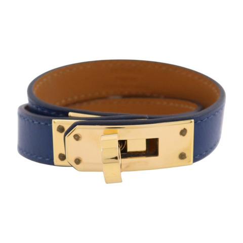 HERMES Swift皮革/金屬Kelly Double Bracelet T1金扣手鏈