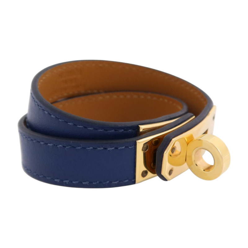 HERMES Swift皮革/金屬Kelly Double Bracelet T1金扣手鏈-2
