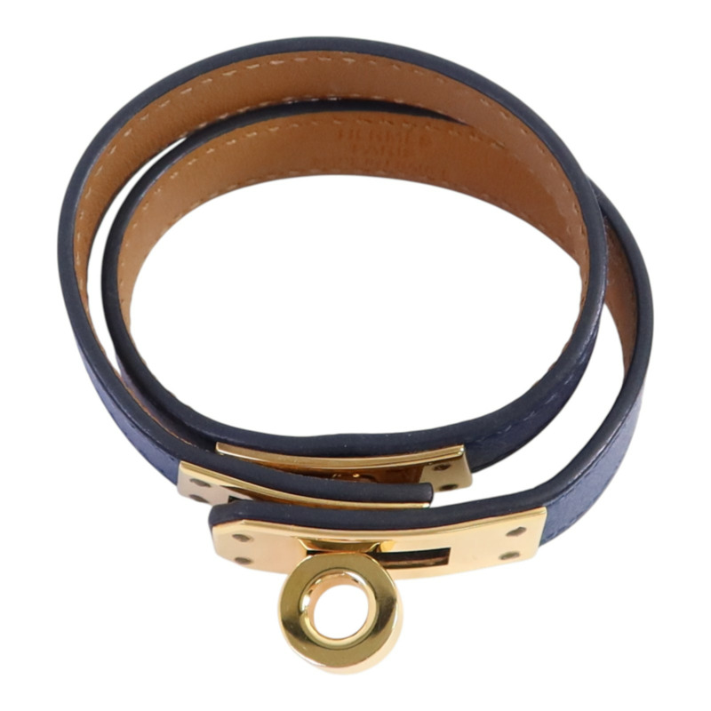 HERMES Swift皮革/金屬Kelly Double Bracelet T1金扣手鏈-3