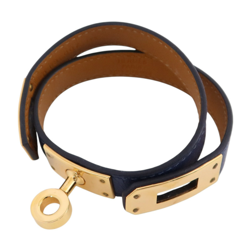 HERMES Swift皮革/金屬Kelly Double Bracelet T1金扣手鏈-4