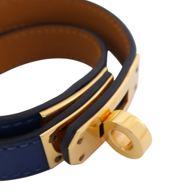 HERMES Swift皮革/金屬Kelly Double Bracelet T1金扣手鏈-5