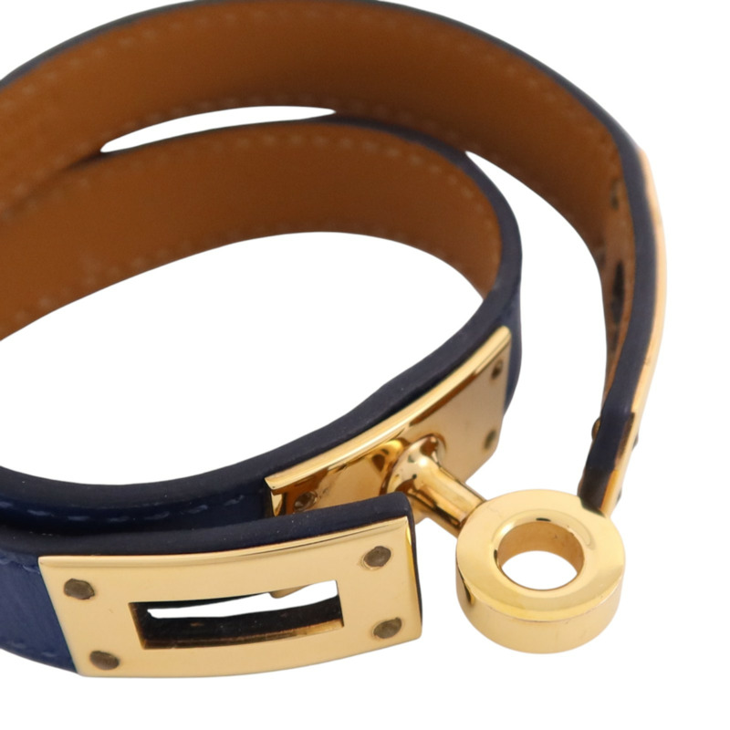 HERMES Swift皮革/金屬Kelly Double Bracelet T1金扣手鏈-6