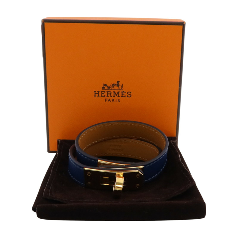 HERMES Swift皮革/金屬Kelly Double Bracelet T1金扣手鏈-9