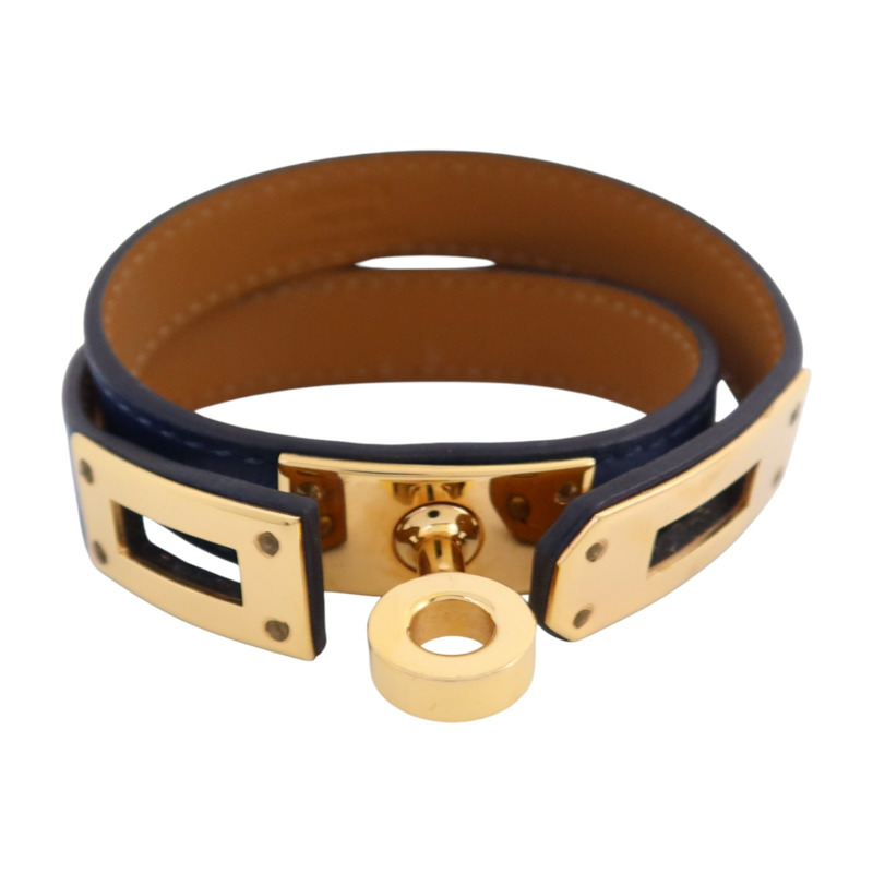 HERMES Swift皮革/金屬Kelly Double Bracelet T1金扣手鏈-12