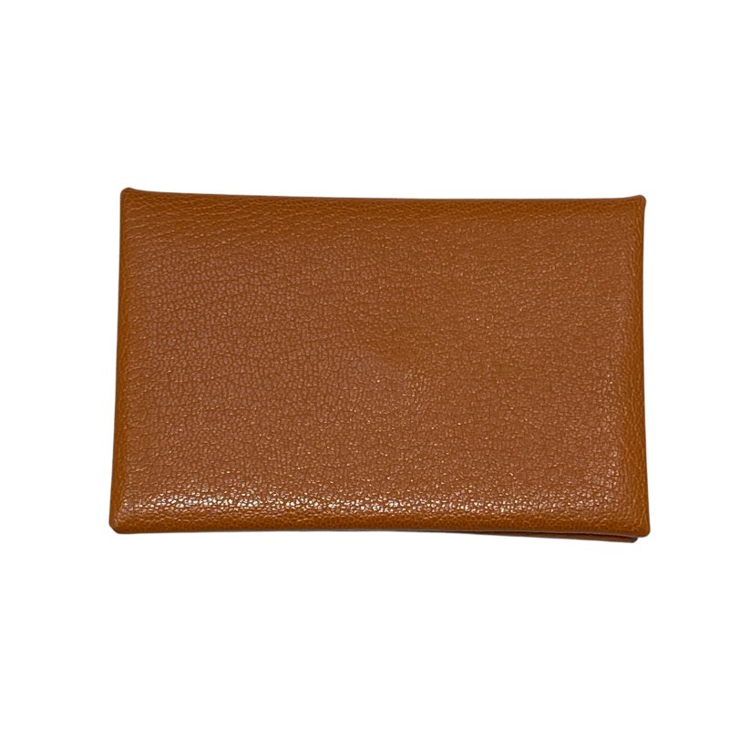 HERMES 愛馬仕 Calvi 山羊皮 卡片夾 棕色 銀釦-0