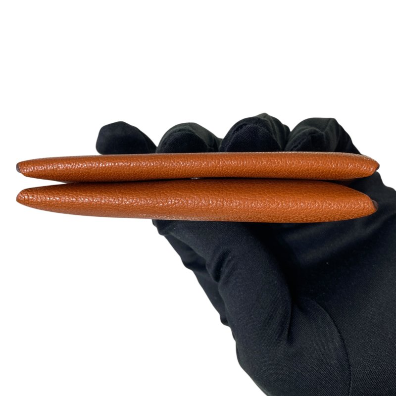 HERMES 愛馬仕 Calvi 山羊皮 卡片夾 棕色 銀釦-4