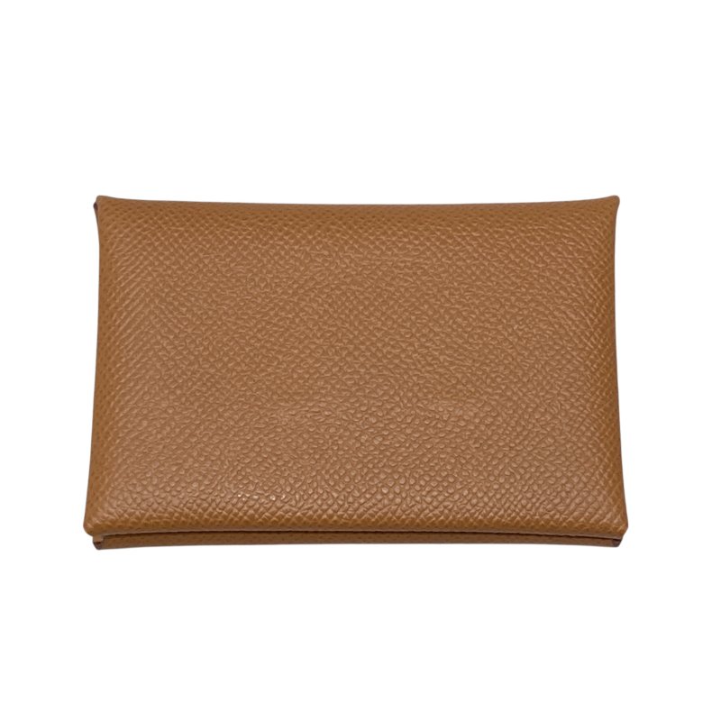 HERMES 愛馬仕 Calvi EPSOM 普皮 卡片夾 棕色 銀釦-1